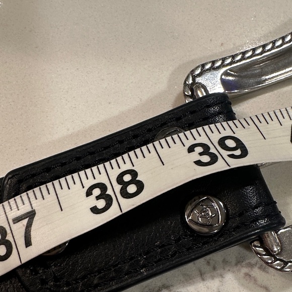 Ariat Black Leather Belt with Silver Buckle - Picture 12 of 15